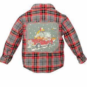 Upcycled Kid's Carter's Flannel Shirt - Holiday Red Plaid 4T